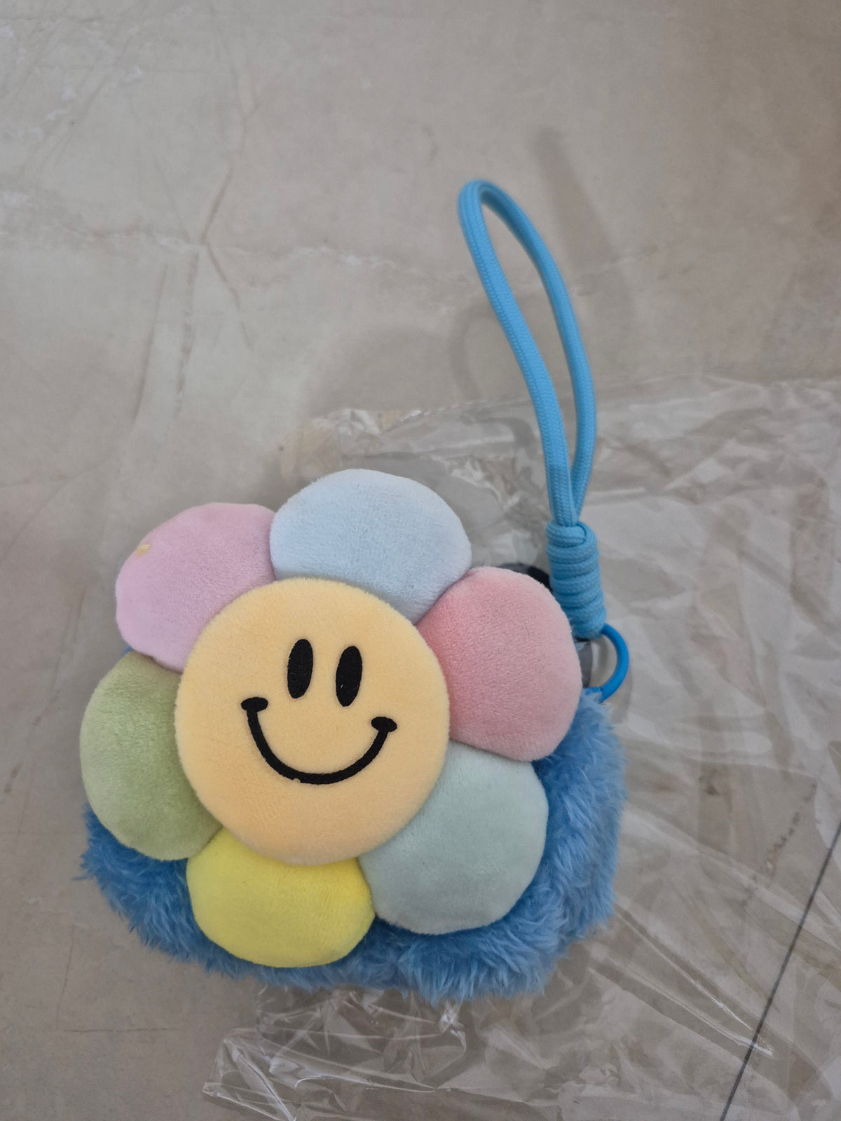 Fluffy Smiley Flower Plush Coin Purse & Bag Charm Keychain