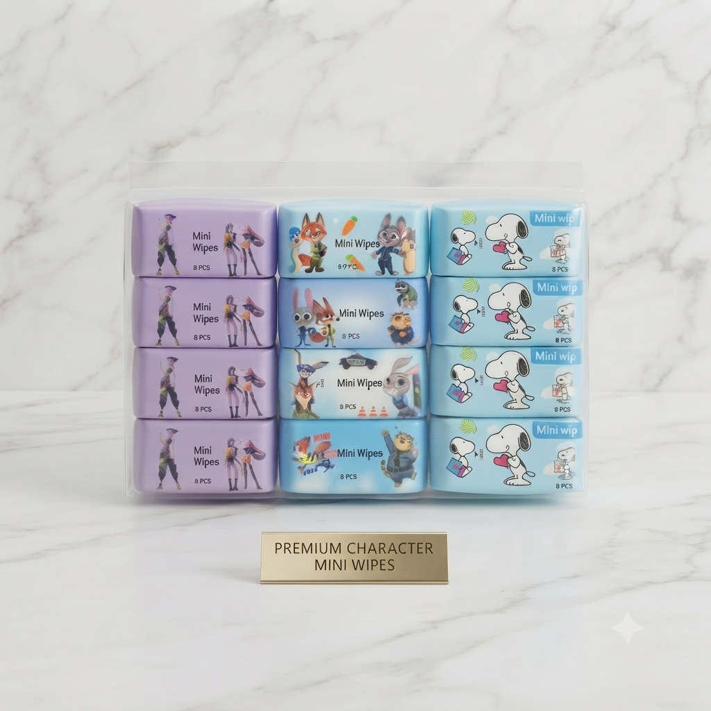 Premium Character Mini Wet Wipes (8 Pcs)